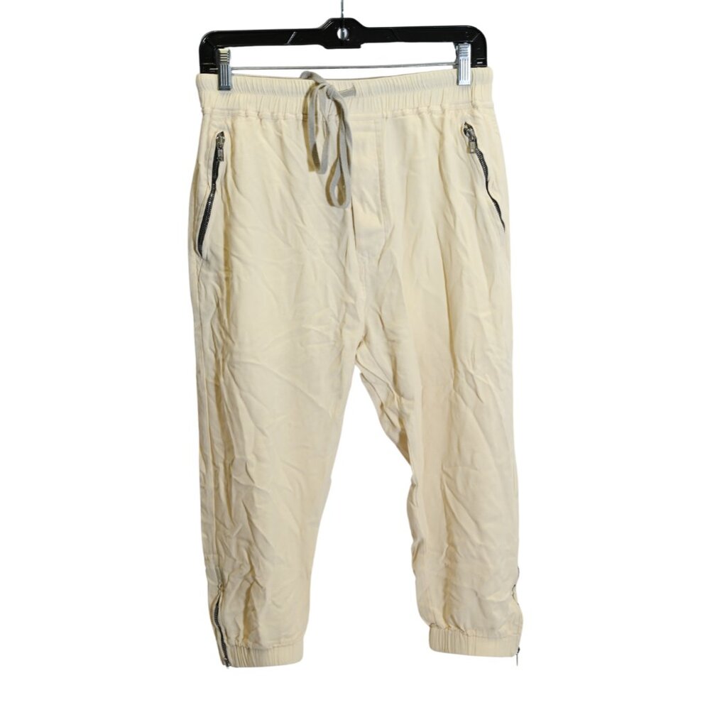 Rick Owens Ivory Cropped Joggers with Zipper Pockets, Elastic Waist & Drawstring